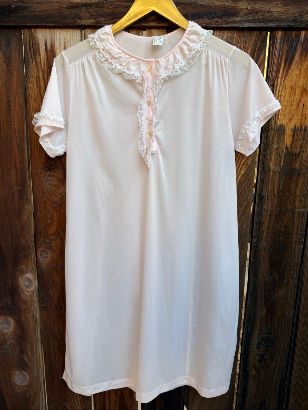 Vintage Movie Star Pink Tricot Satin Lace Nightgown Small USA